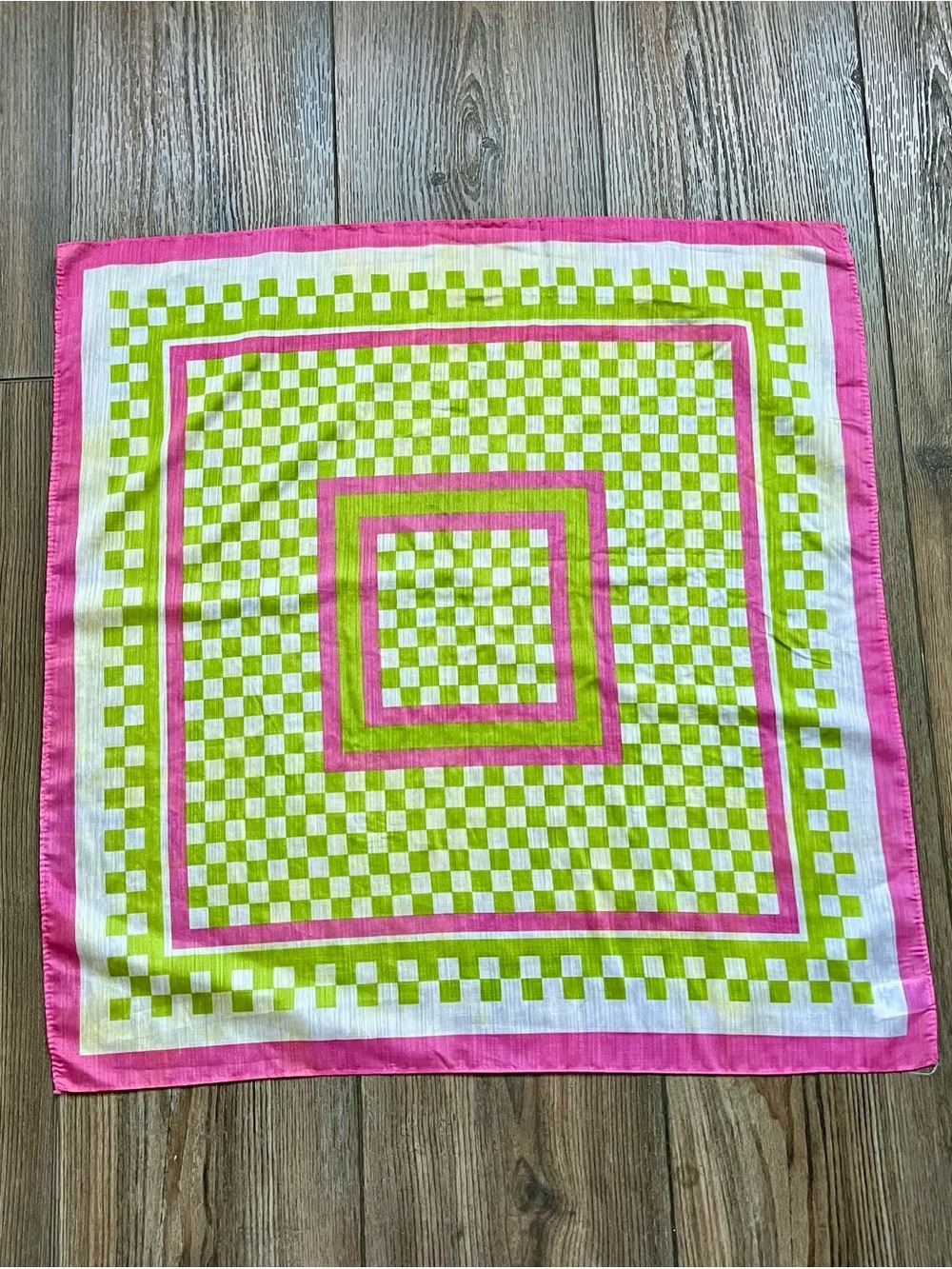 Vibrant Pink & Lime Checkerboard Scarf 21/21 inches